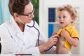 Female doctor examining little sweet boy