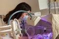 Female doctor examining newborn baby in incubator Royalty Free Stock Photo