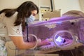 Female doctor examining newborn baby in incubator Royalty Free Stock Photo