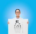 Female doctor in eyeglasses with eue chart Royalty Free Stock Photo