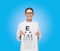 Female doctor in eyeglasses with eue chart