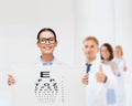 Female doctor in eyeglasses with eye chart Royalty Free Stock Photo