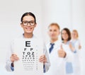 Female doctor in eyeglasses with eye chart Royalty Free Stock Photo