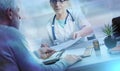 Female doctor giving prescription to her patient; light effect Royalty Free Stock Photo