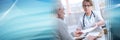 Female doctor giving prescription to her patient; panoramic banner Royalty Free Stock Photo