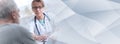 Female doctor giving prescription to her patient; panoramic banner Royalty Free Stock Photo