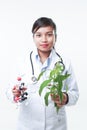 A female doctor with a herbal plant