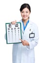 Female doctor hold eye chart Royalty Free Stock Photo