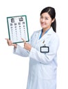 Female doctor hold with eye chart Royalty Free Stock Photo