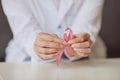 Female Doctor Holding Pink Ribbon Close Up Royalty Free Stock Photo
