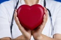 Female doctor holding red heart Royalty Free Stock Photo