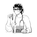 Female doctor holding test tube with blood samples. Vector illustration Royalty Free Stock Photo