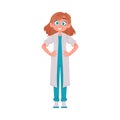 The female doctor looks funny and pretty when she wears her special clothes. Vector Illustration.