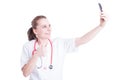 Female doctor or medic taking a confident selfie Royalty Free Stock Photo