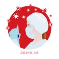 A female doctor in a medical mask holds a syringe. Coronavirus medicine, treatment of patients, illustration