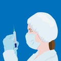 A female doctor in a medical mask holds a syringe. Nurse makes an injection, vaccination, treatment of patients, illustration Royalty Free Stock Photo