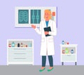 Cartoon female doctor in the medical office holding a blank clipboard. Health protection concept Royalty Free Stock Photo