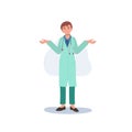 A female doctor in a medical uniform. woman doctor is don't understand, getting confuse. Flat vector illustration