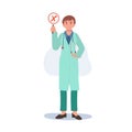 A female doctor in a medical uniform. woman doctor holding red false mark sign . Flat vector illustration