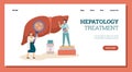 Female doctor and nurse examine liver with hepatitis disease, landing page template - flat vector illustration.