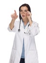 Female Doctor or Nurse Pushing Button or Pointing, Copy Room Royalty Free Stock Photo