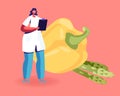 Female Doctor Nutritionist Wearing White Robe Holding Clipboard Stand front of Huge Bell Pepper and Green Beans