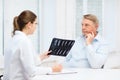 Female doctor with old man looking at x-ray Royalty Free Stock Photo