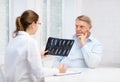 Female doctor with old man looking at x-ray Royalty Free Stock Photo