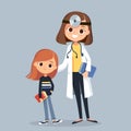 Female doctor pediatrician with patient child girl standing close to each other