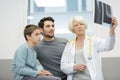 female doctor pediatrist and boy looking at xray Royalty Free Stock Photo