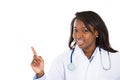 Female doctor pointing at copy space Royalty Free Stock Photo