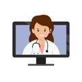 Female doctor prescribes a treatment online. The attending physician consults via the Internet.