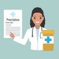 Female doctor with Prescriptions and pills icon