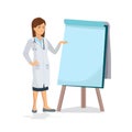 Female doctor on presentation. Doctor with clipboard giving medical presentation. Royalty Free Stock Photo