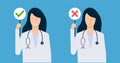 A female doctor presents what is harmful and what is good for health. Vector illustration