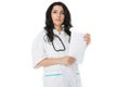 Female doctor reading papers Royalty Free Stock Photo