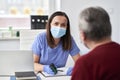 Female doctor recommends medication to senior patient Royalty Free Stock Photo