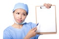 Female doctor showing blank health record Royalty Free Stock Photo