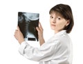 Female doctor showing the human neck x-ray Royalty Free Stock Photo