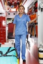 Female doctor standing in ambulance auto Royalty Free Stock Photo