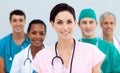 Female Doctor standing in Front of her team Royalty Free Stock Photo