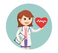Female doctor standing with heart rate