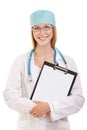 Female Doctor Standing with Stethoscope and Note Pad Royalty Free Stock Photo