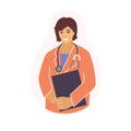 A female doctor with a stethoscope and a folder. Vector illustration in a flat style Royalty Free Stock Photo