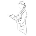 Female doctor with stethoscope while holding medical report continuous single line drawing vector illustration