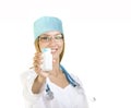 Female Doctor with Stethoscope Showing the Pill Bottle Royalty Free Stock Photo