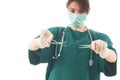 Female doctor with surgery instruments Royalty Free Stock Photo