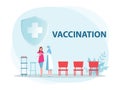 Female doctor with syringe makes vaccinations Health vaccination doctor immunization in clinic vector illustrator.