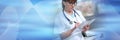 Female doctor taking notes on clipboard  panoramic banner Royalty Free Stock Photo