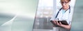 Female doctor taking notes on clipboard; panoramic banner Royalty Free Stock Photo